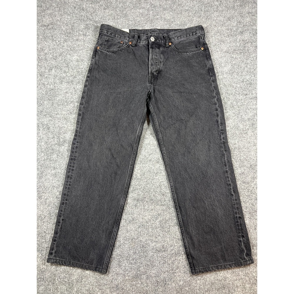 H&M Relaxed Straight Jeans Mens 33x32 Black Denim Cotton Zip Fly Everyday Wear